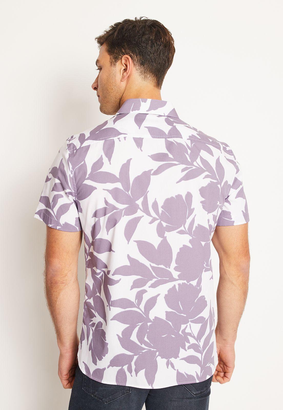 Camisa Hombre Manga Corta Stretch Estampada Morado-1