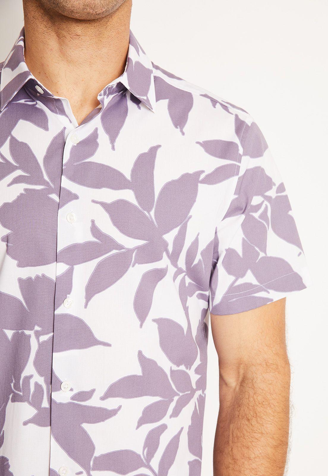 Camisa Hombre Manga Corta Stretch Estampada Morado-2