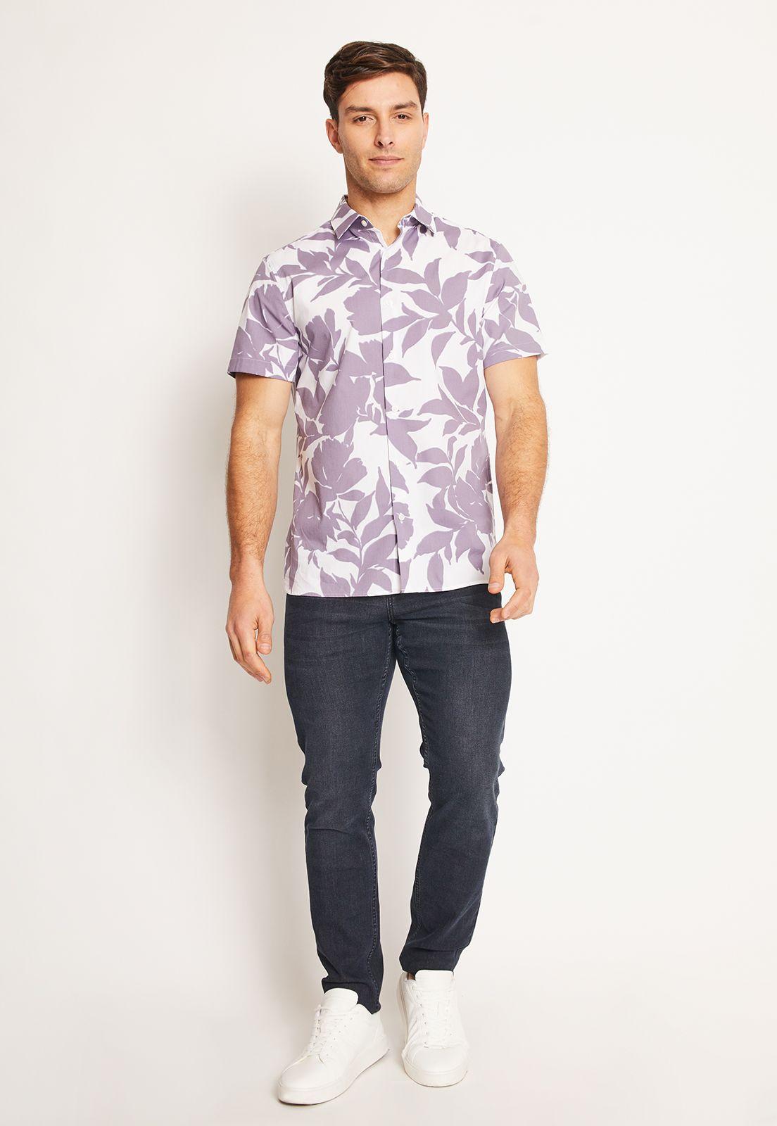 Camisa Hombre Manga Corta Stretch Estampada Morado-3