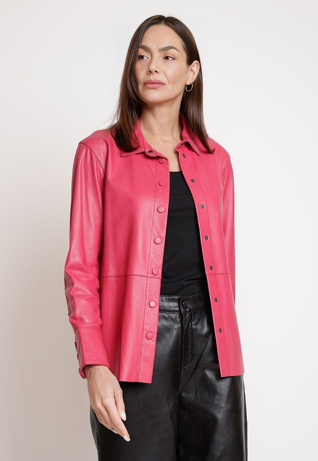 Sobrecamisa De Cuero Mujer Modelo Beca Color Fucsia-0