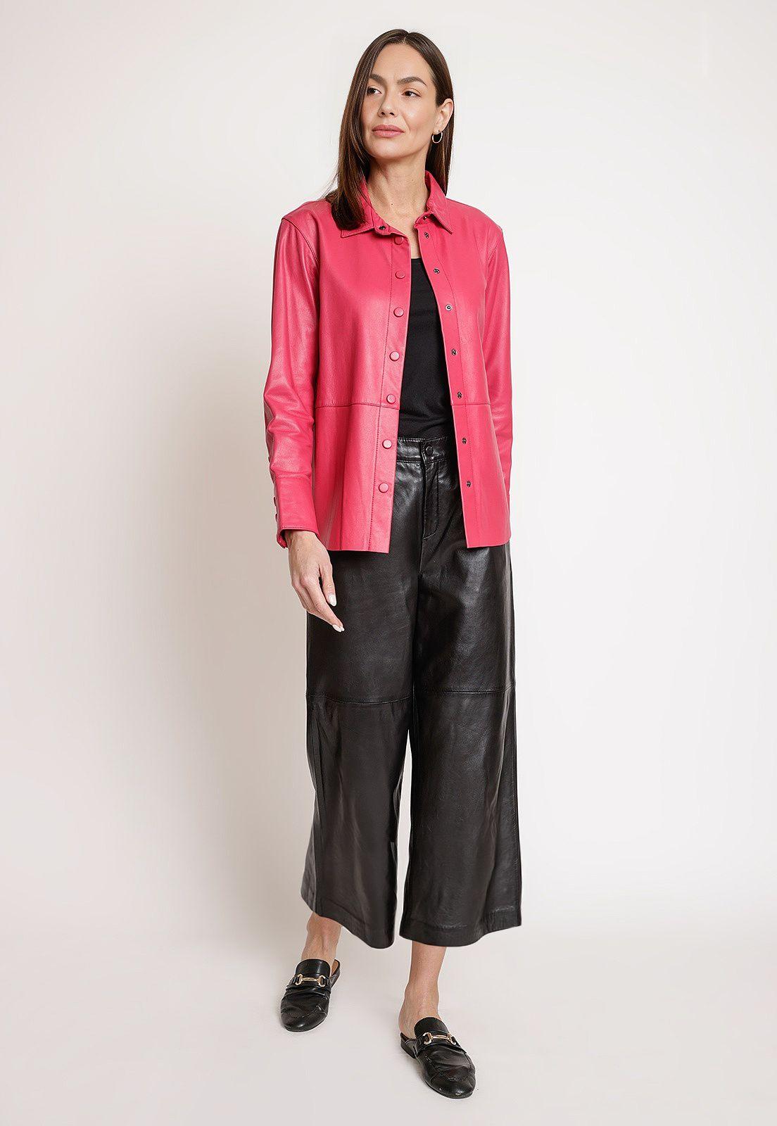 Sobrecamisa De Cuero Mujer Modelo Beca Color Fucsia-3