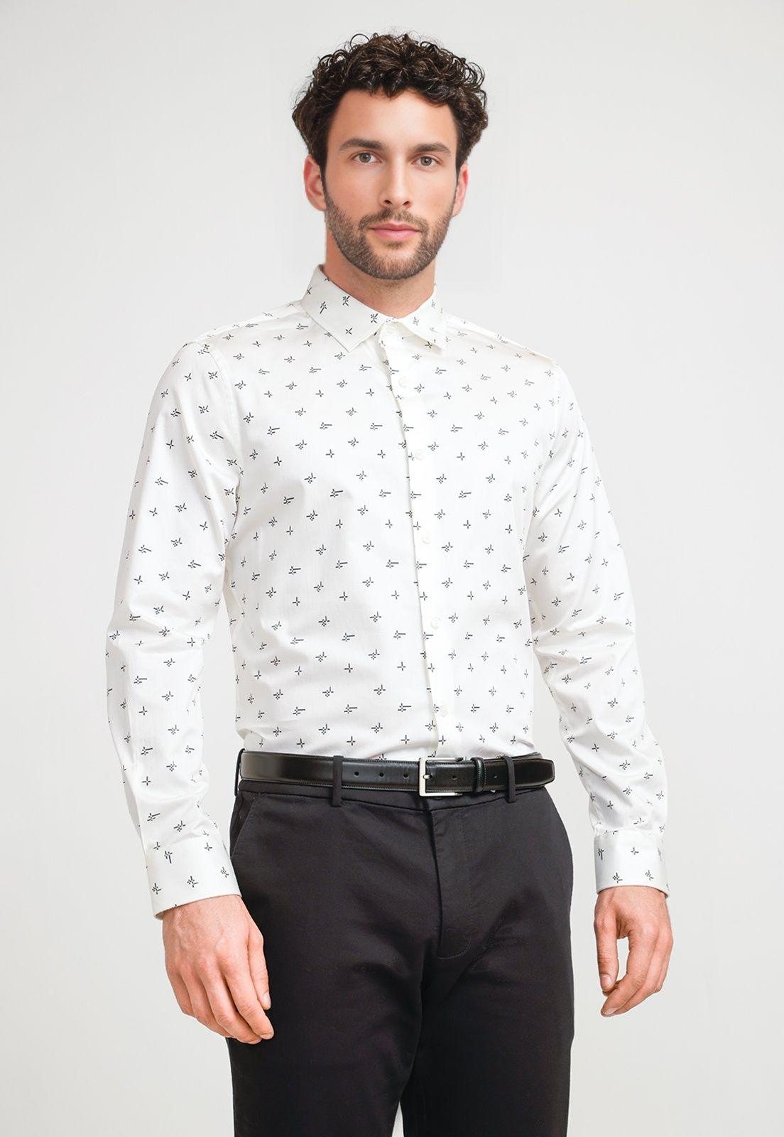 Camisa Hombre Stretch Estampada Beige-0