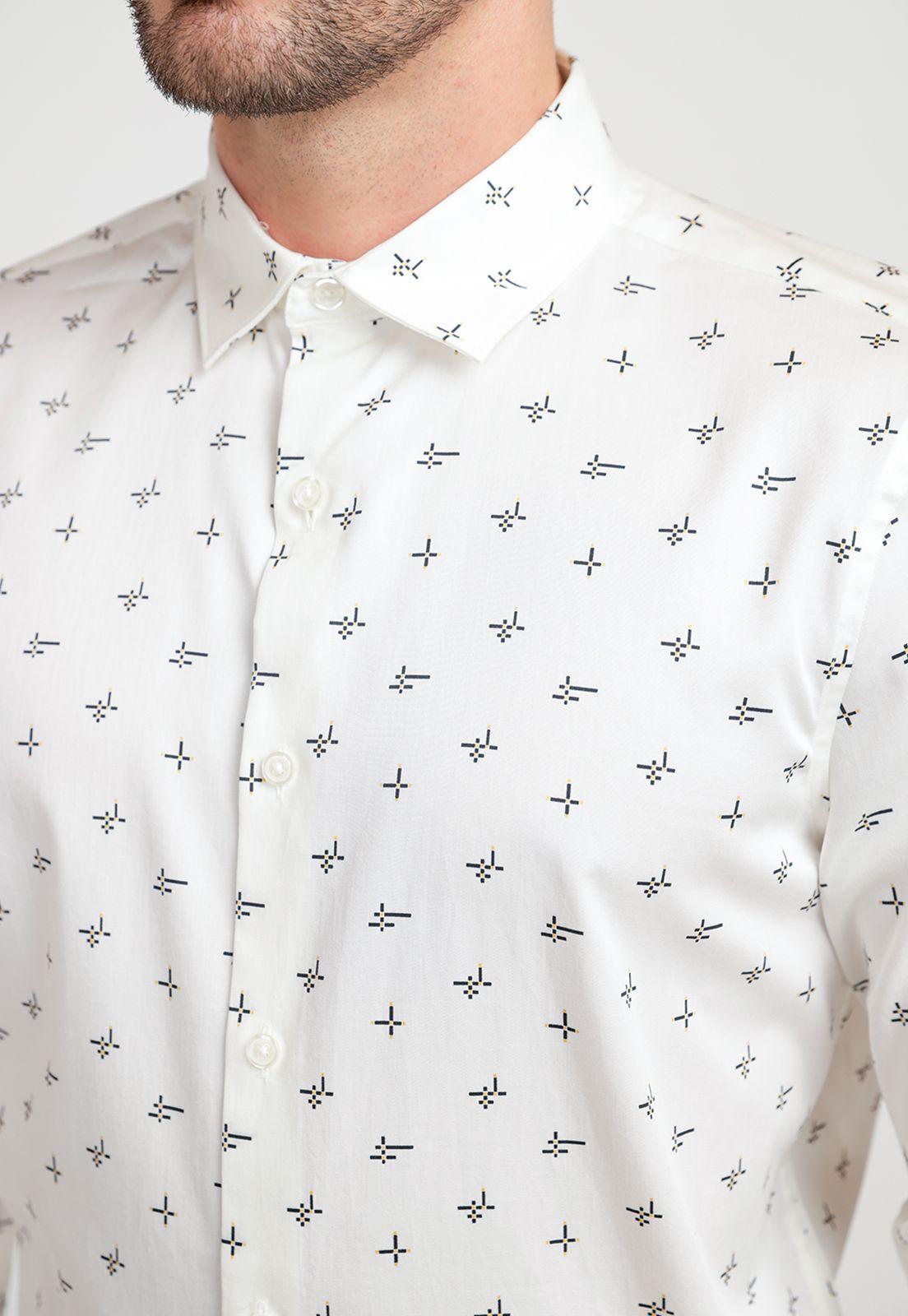 Camisa Hombre Stretch Estampada Beige-2