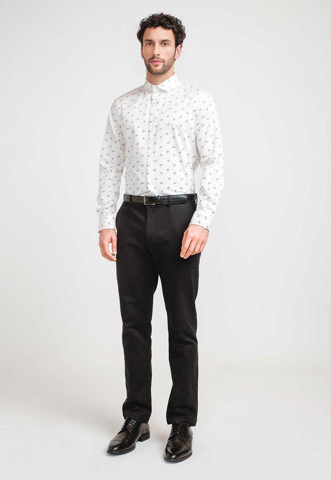 Camisa Hombre Stretch Estampada Beige-3