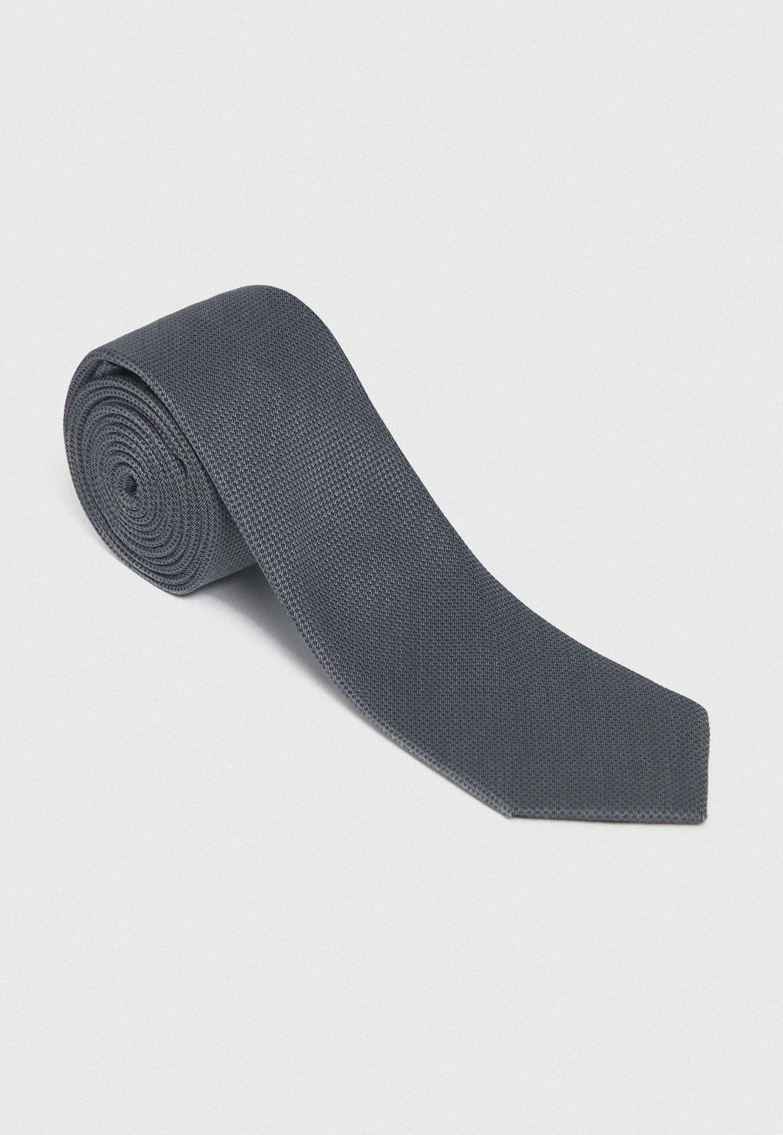 Corbata Formal Hombre Mezcla Seda Algodón Microdiseño Executive Gris Oscuro-0