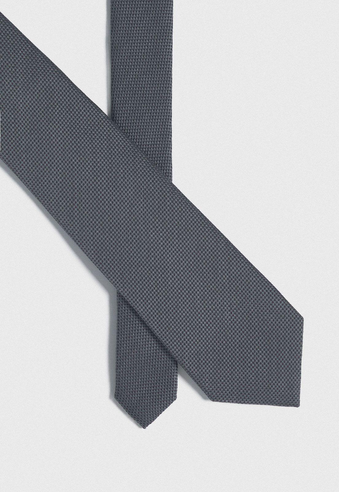 Corbata Formal Hombre Mezcla Seda Algodón Microdiseño Executive Gris Oscuro-1