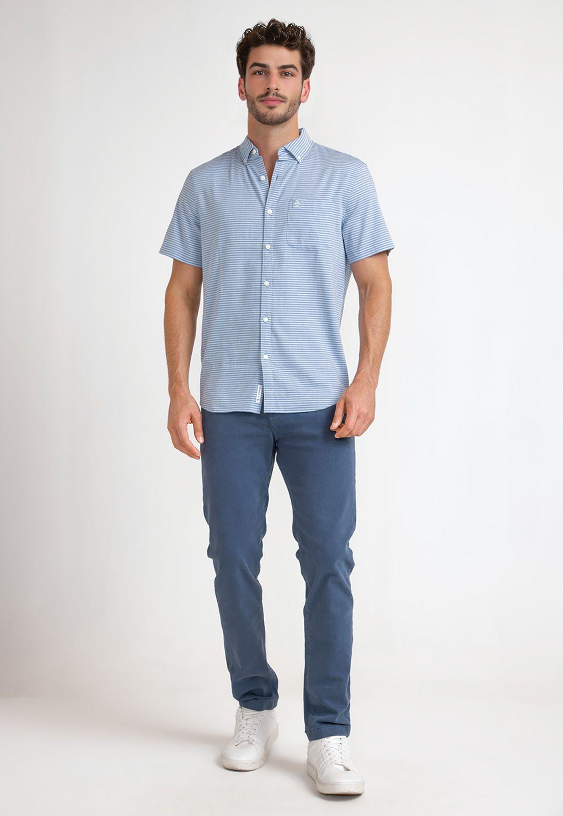 Camisa Hombre Manga Corta Celeste-3