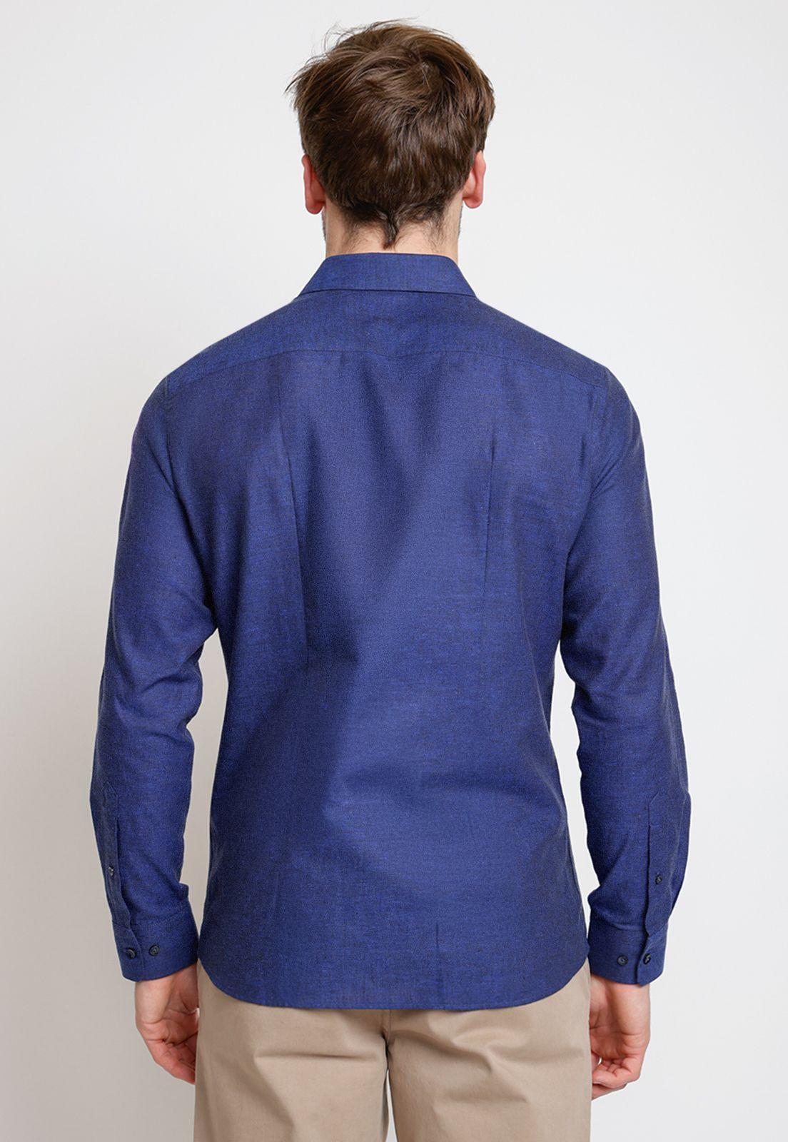 Camisa Hombre Mezcla Viscosa Lino Liso Slim Europe Azul Marino-1