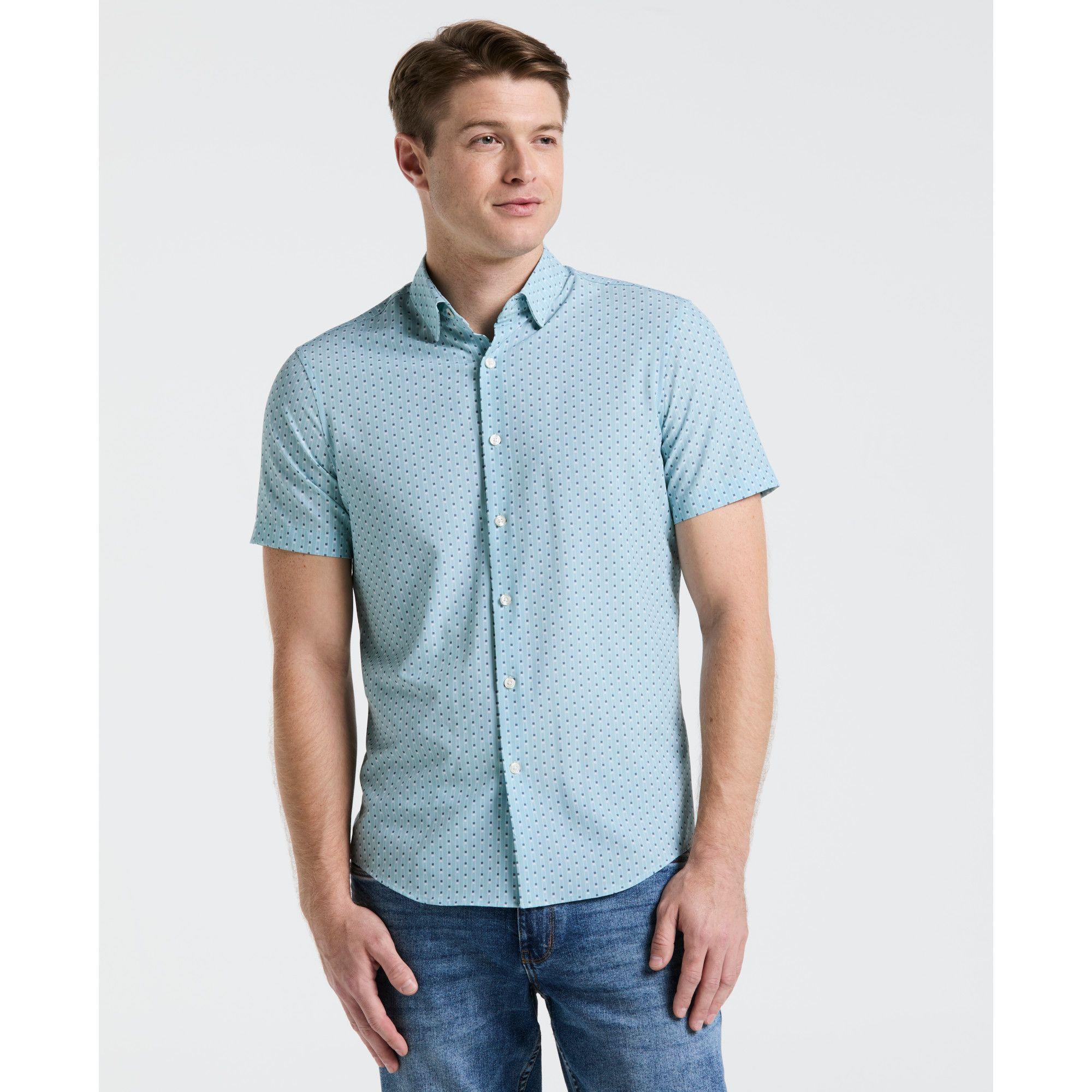 Camisa Hombre Manga Corta Total Stretch Verde Agua 4KMW7014-0