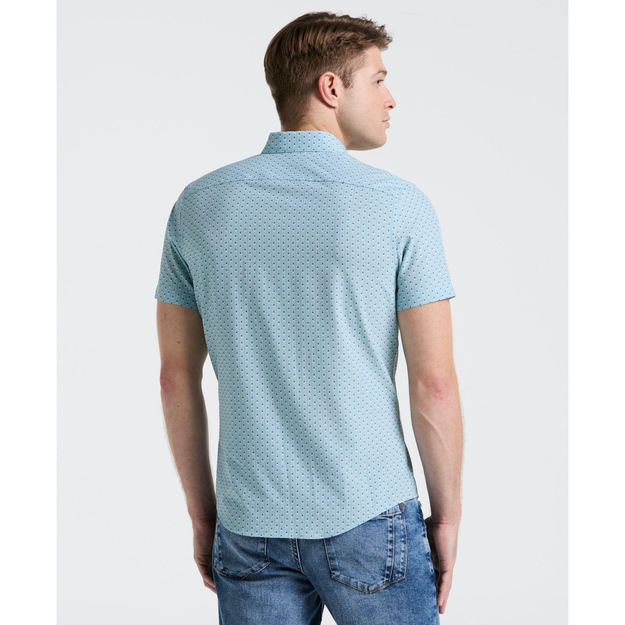 Camisa Hombre Manga Corta Total Stretch Verde Agua 4KMW7014-1