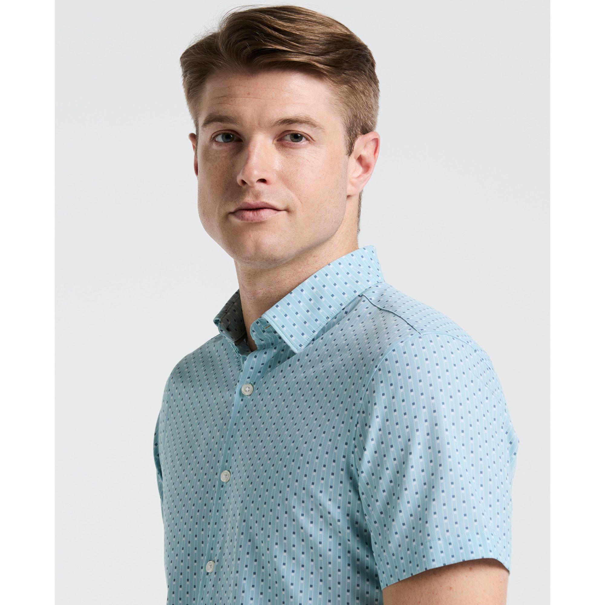 Camisa Hombre Manga Corta Total Stretch Verde Agua 4KMW7014-2