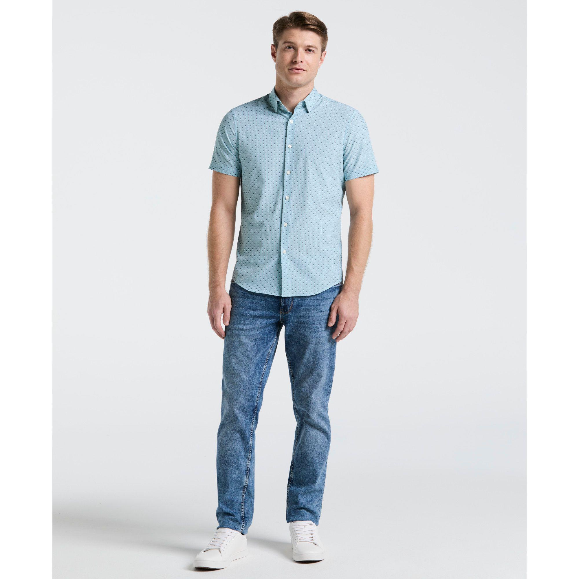 Camisa Hombre Manga Corta Total Stretch Verde Agua 4KMW7014-3