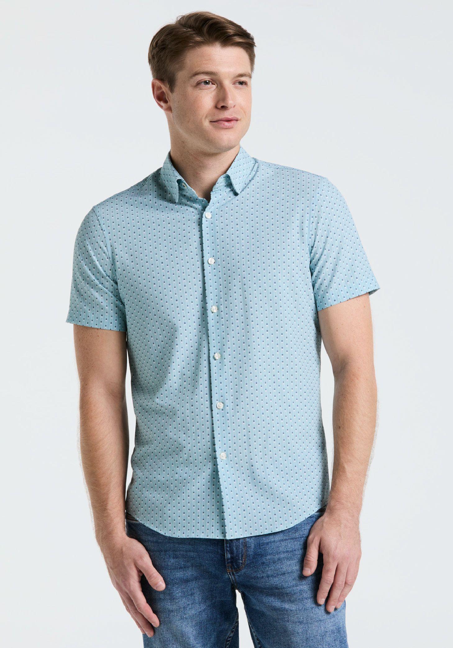 Camisa Hombre Manga Corta Total Stretch Verde Agua-0