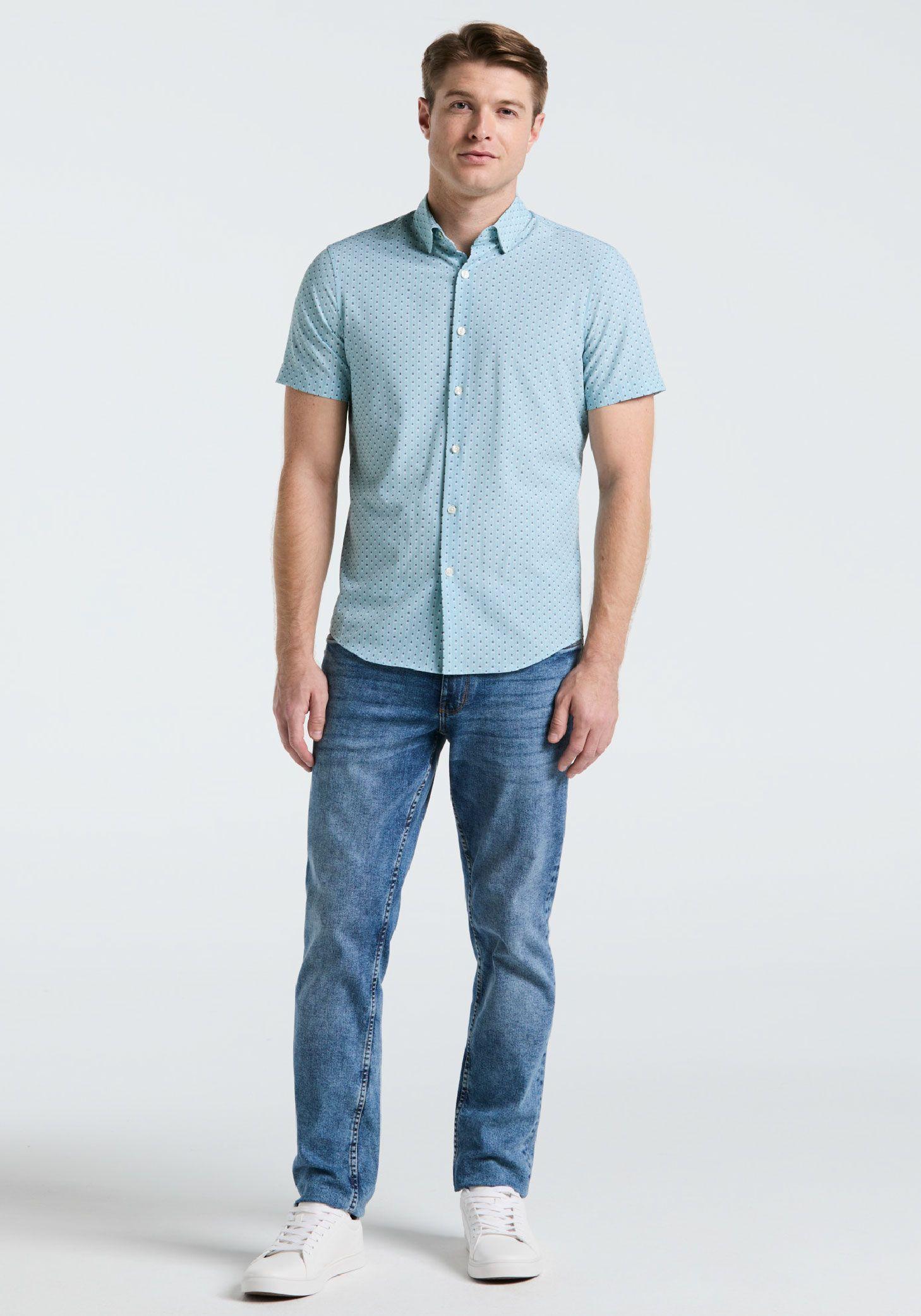 Camisa Hombre Manga Corta Total Stretch Verde Agua-3