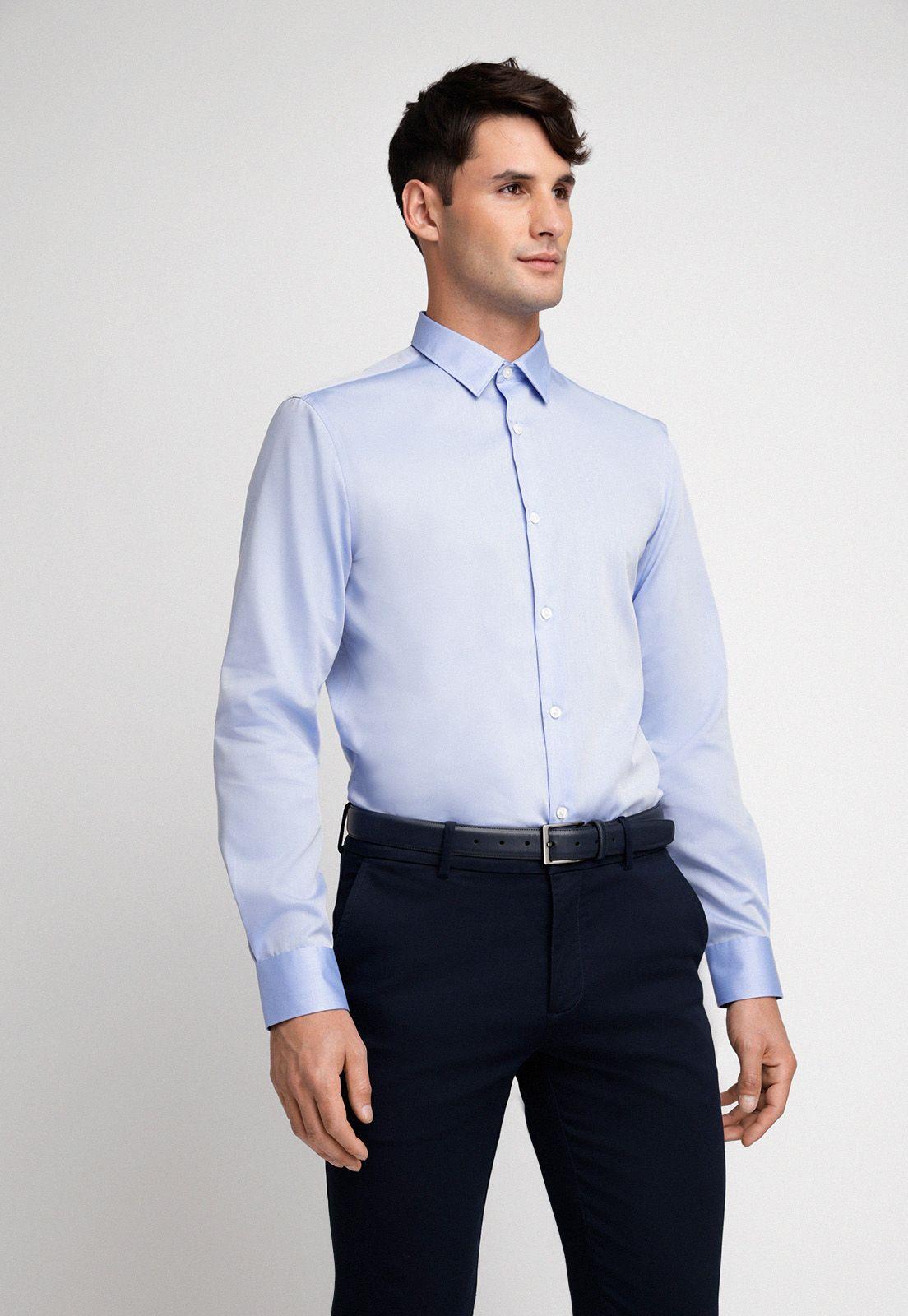 Camisa Hombre Formal Non Iron (No Se Plancha) Celeste Medio-0