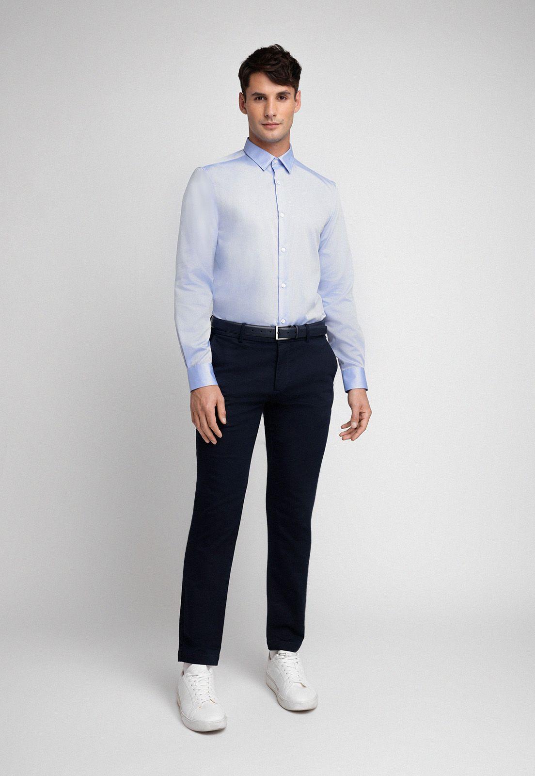 Camisa Hombre Formal Non Iron (No Se Plancha) Celeste Medio-3