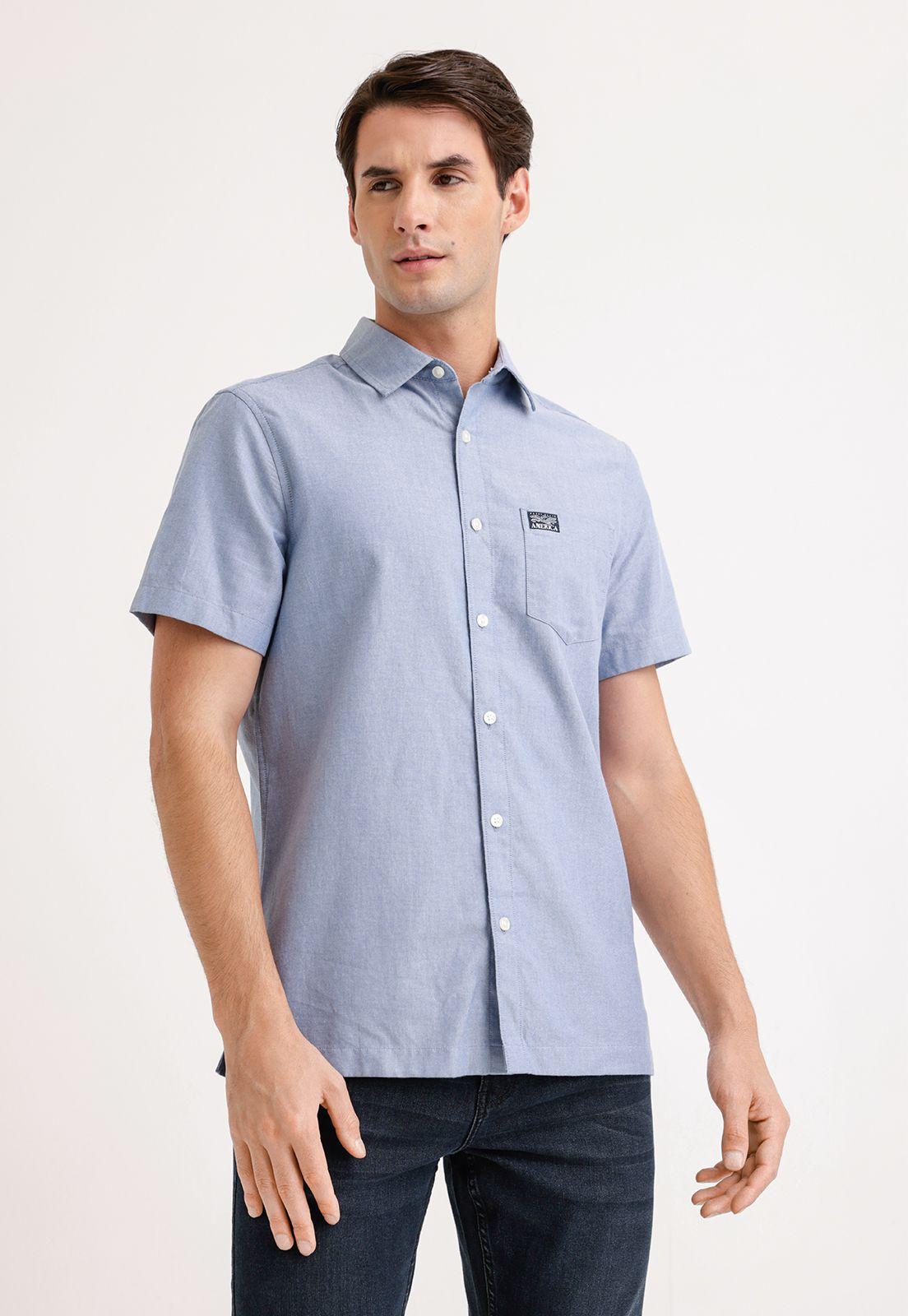 Camisa Hombre Manga Corta Oxford Azul-0