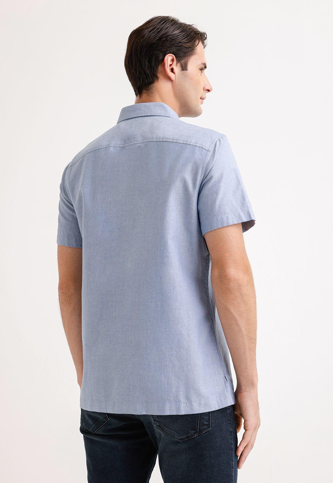 Camisa Hombre Manga Corta Oxford Azul-1