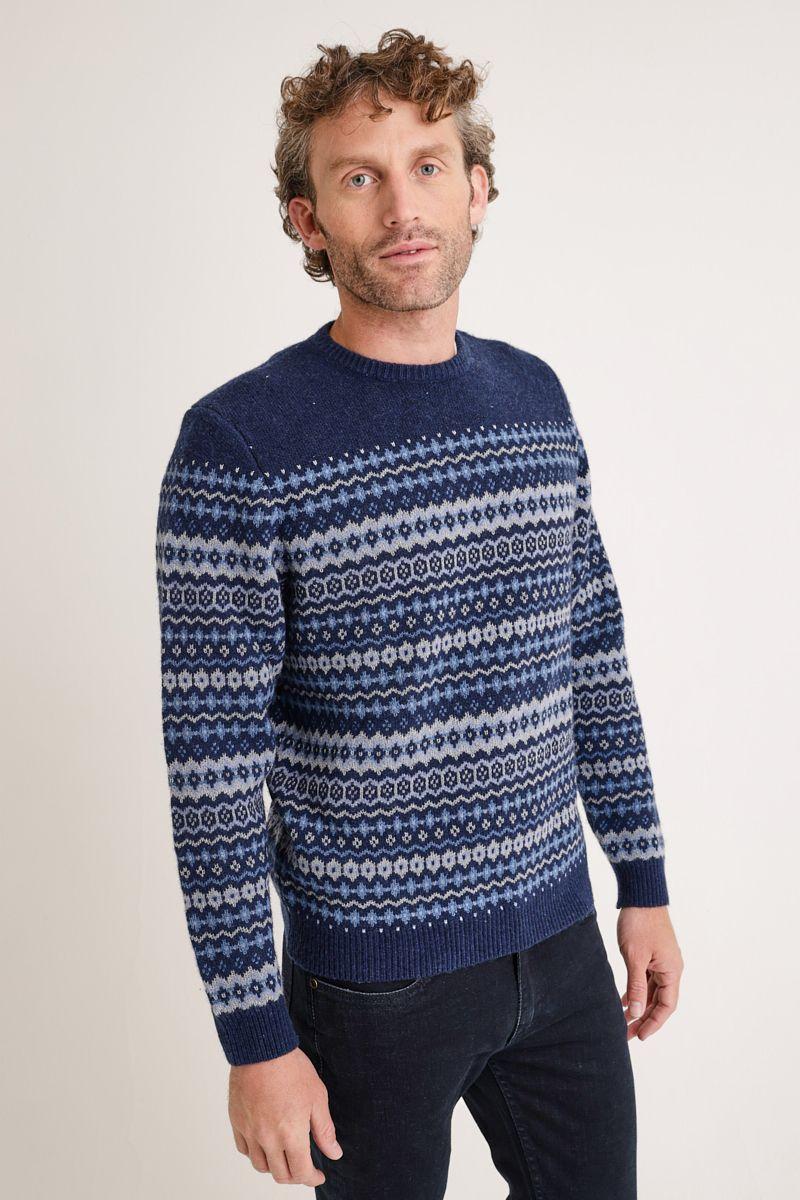 Sweater hombre cuello redondo tribal azul marino-0