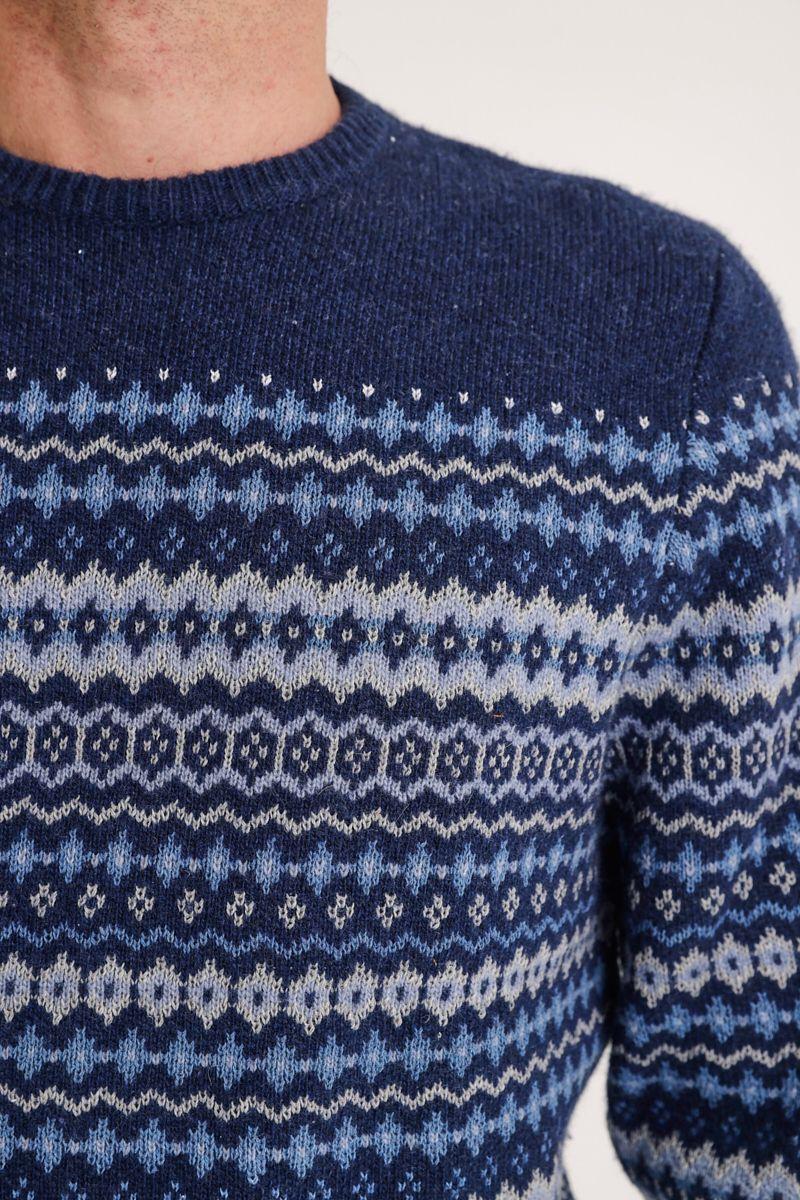 Sweater hombre cuello redondo tribal azul marino-2