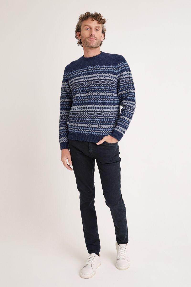 Sweater hombre cuello redondo tribal azul marino-3