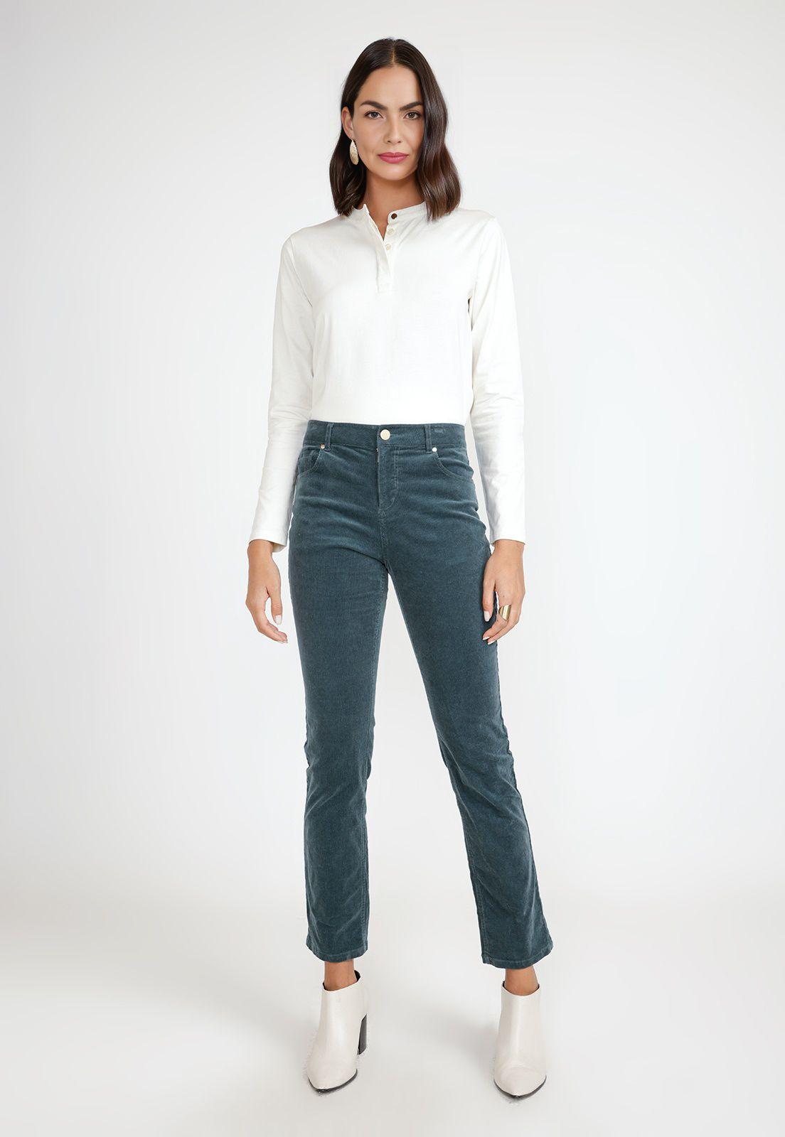 Pantalón Cotelé Mujer Algodón Verde-3