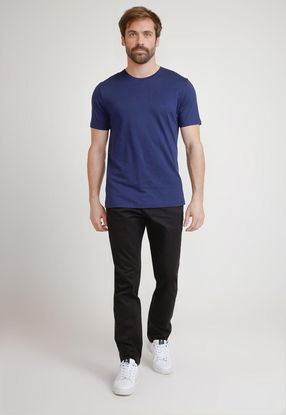 Polera De Hombre Algodón Pima Liso Azul-3