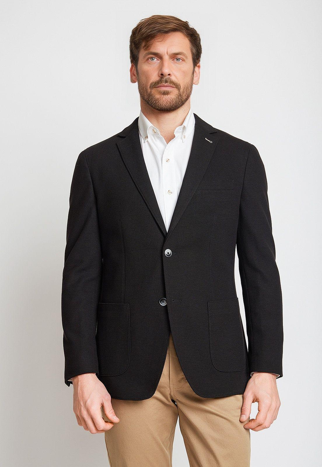 Chaqueta Hombre Mezcla Algodón Liso Slim Basic Negro-0