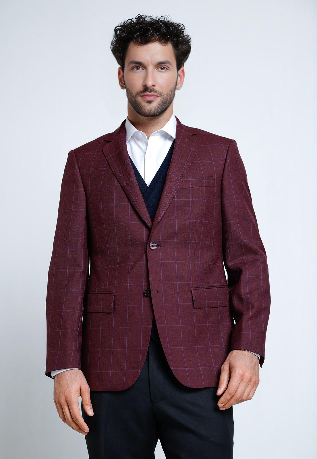 Chaqueta Hombre Formal Lana Slim Executive Burdeo-0