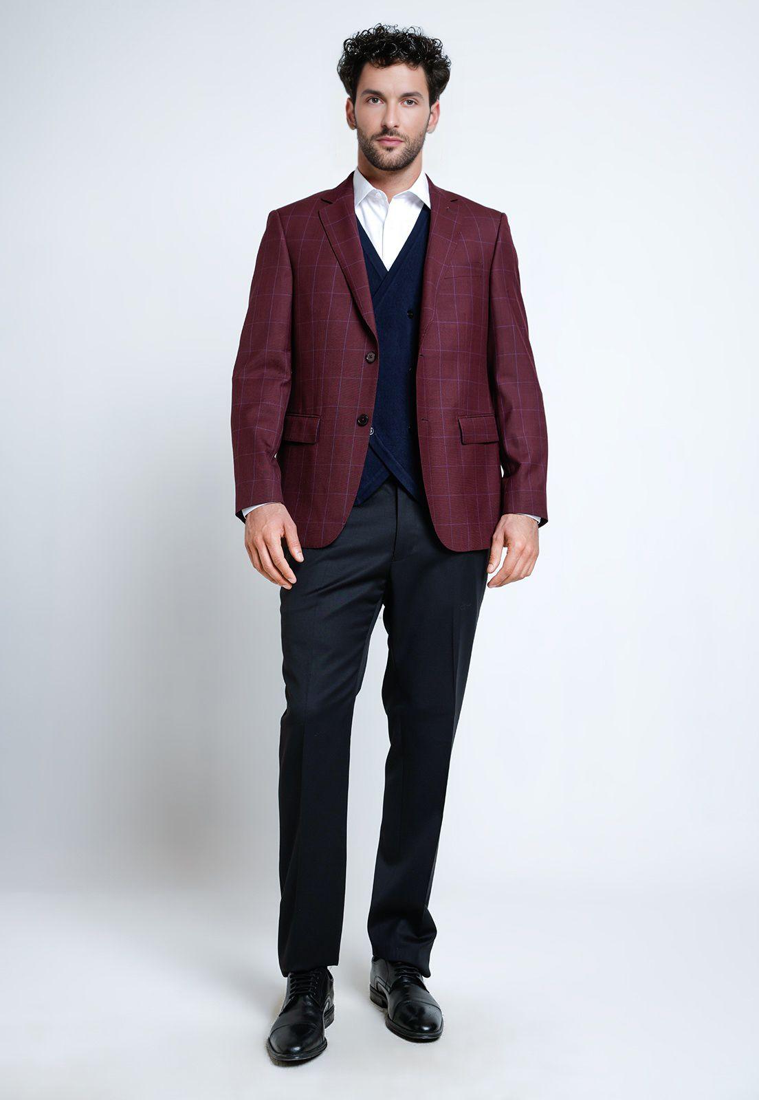 Chaqueta Hombre Formal Lana Slim Executive Burdeo-3