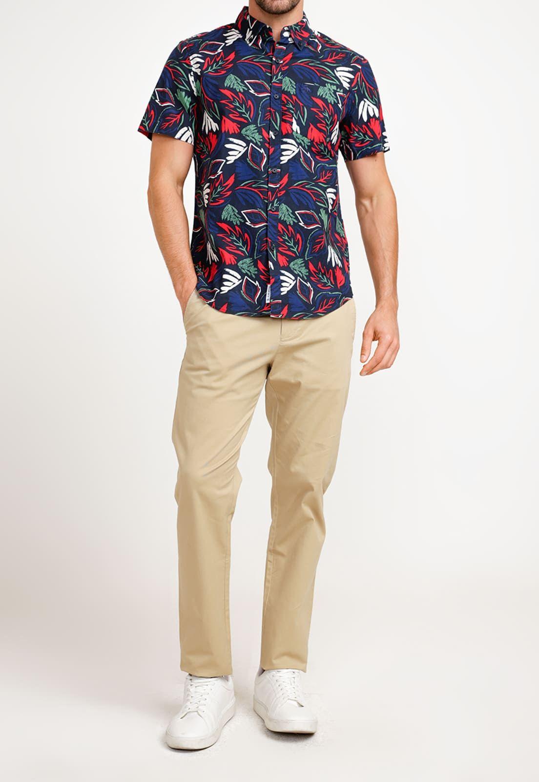 Camisa De Hombre Algodón Estampado Navy-3