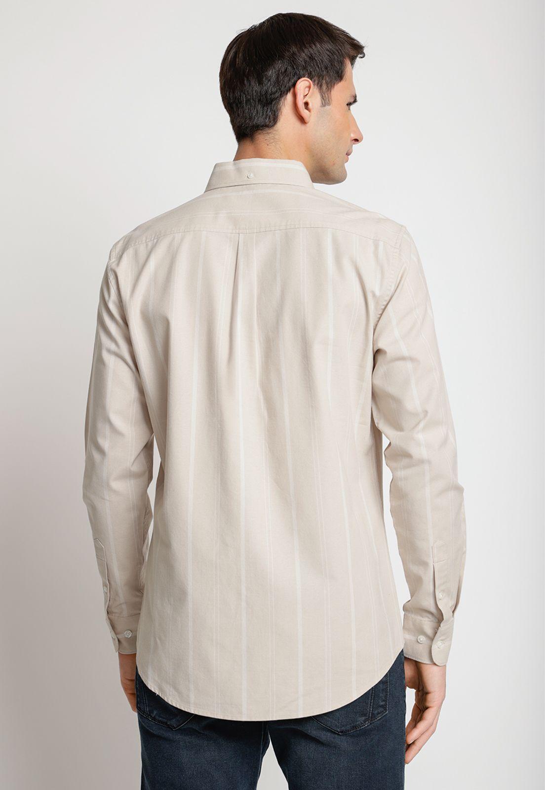 Camisa Hombre Manga Larga Oxford Listada Beige-1
