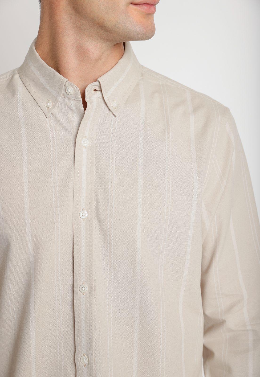 Camisa Hombre Manga Larga Oxford Listada Beige-2