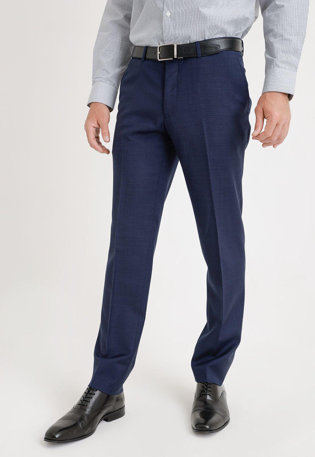 Pantalón Formal Hombre Lana S100'S Sarga Slim Travel Azul-0