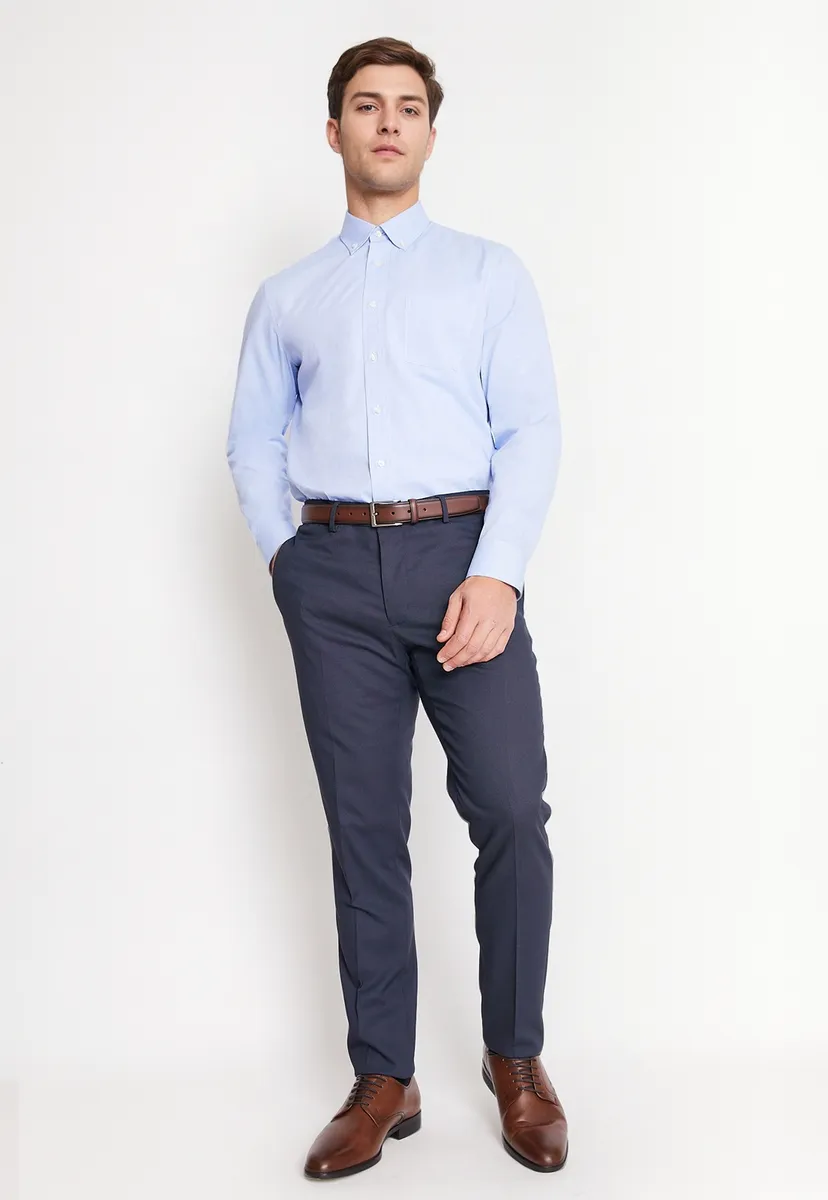 Camisa Formal Hombre Regular Oxford Celeste-3