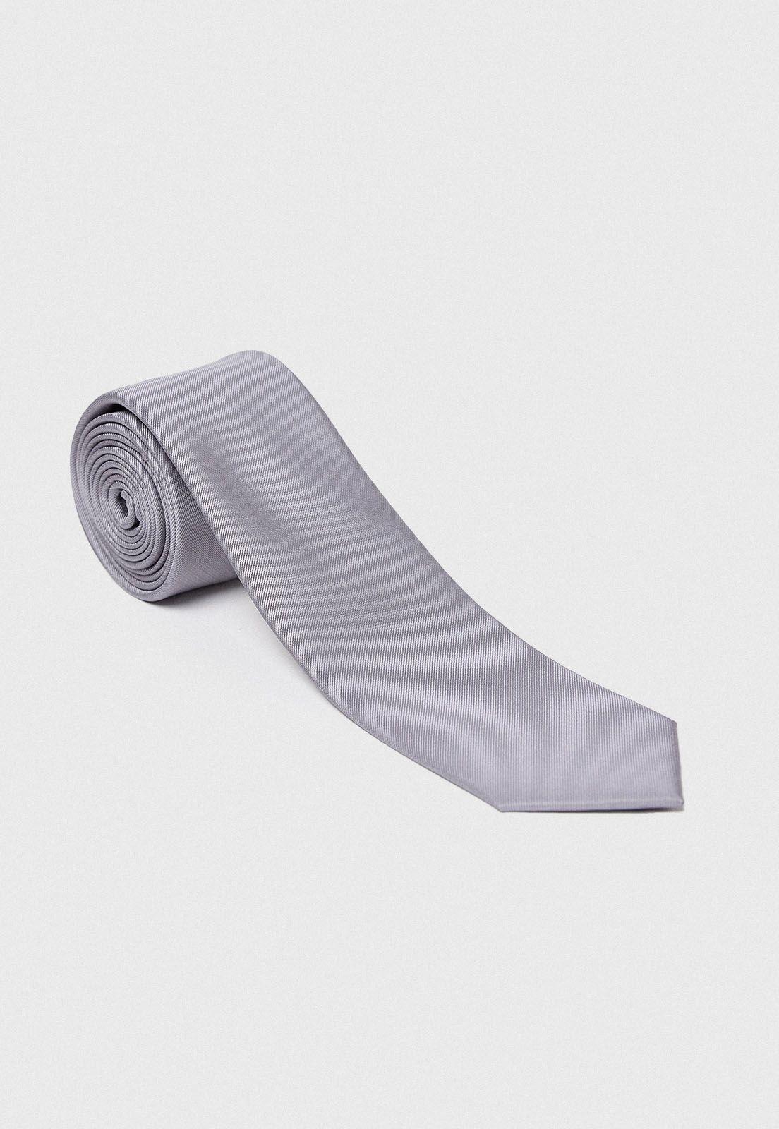 Corbata Formal Hombre Microfibra Lisa Promoción Gris-0