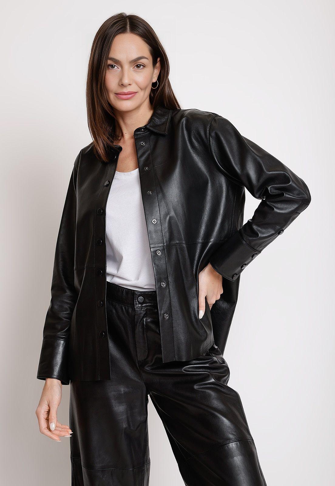 Sobrecamisa De Cuero Mujer Modelo Beca Color Negro-0