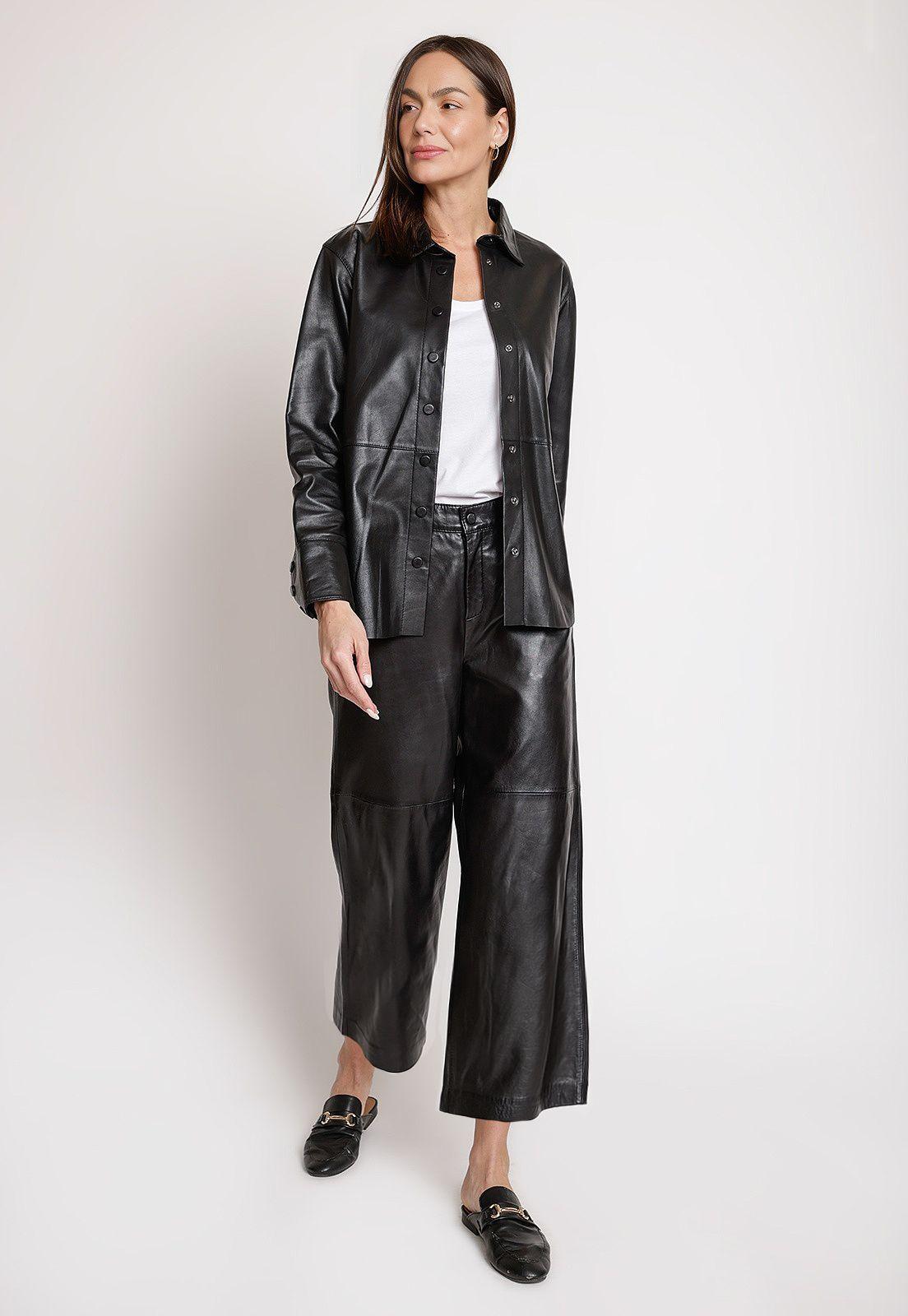 Sobrecamisa De Cuero Mujer Modelo Beca Color Negro-3
