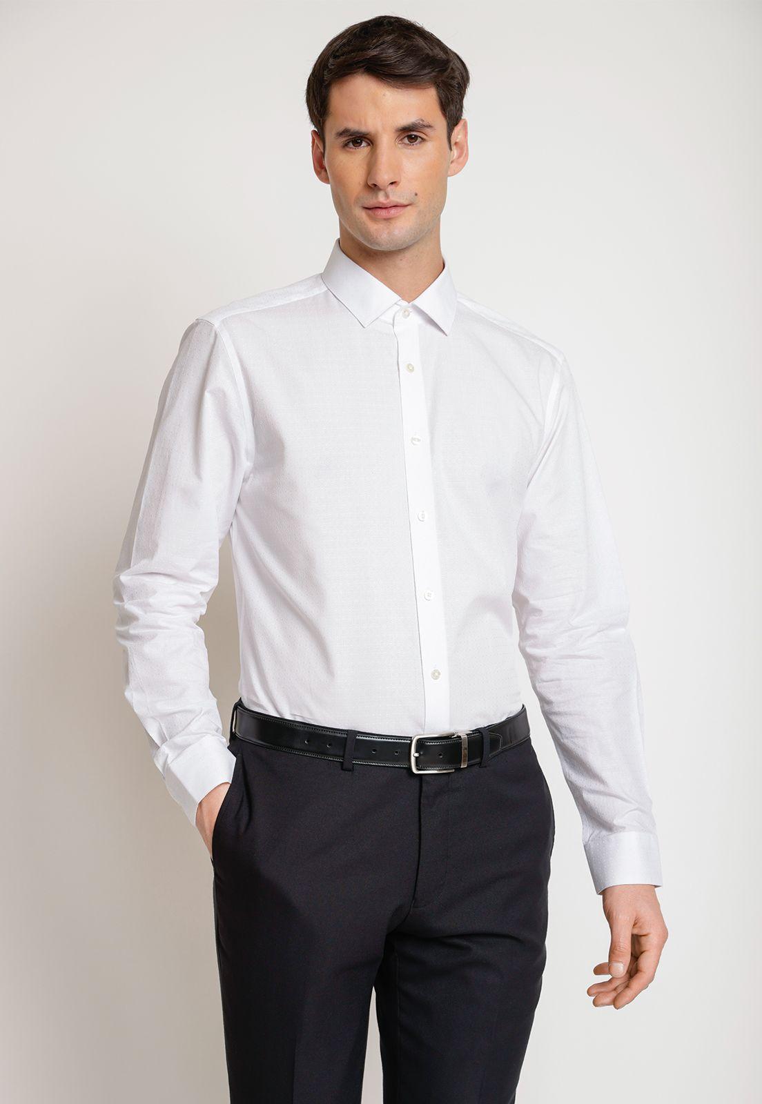 Camisa Hombre Formal Algodón Jacquard Blanco-0