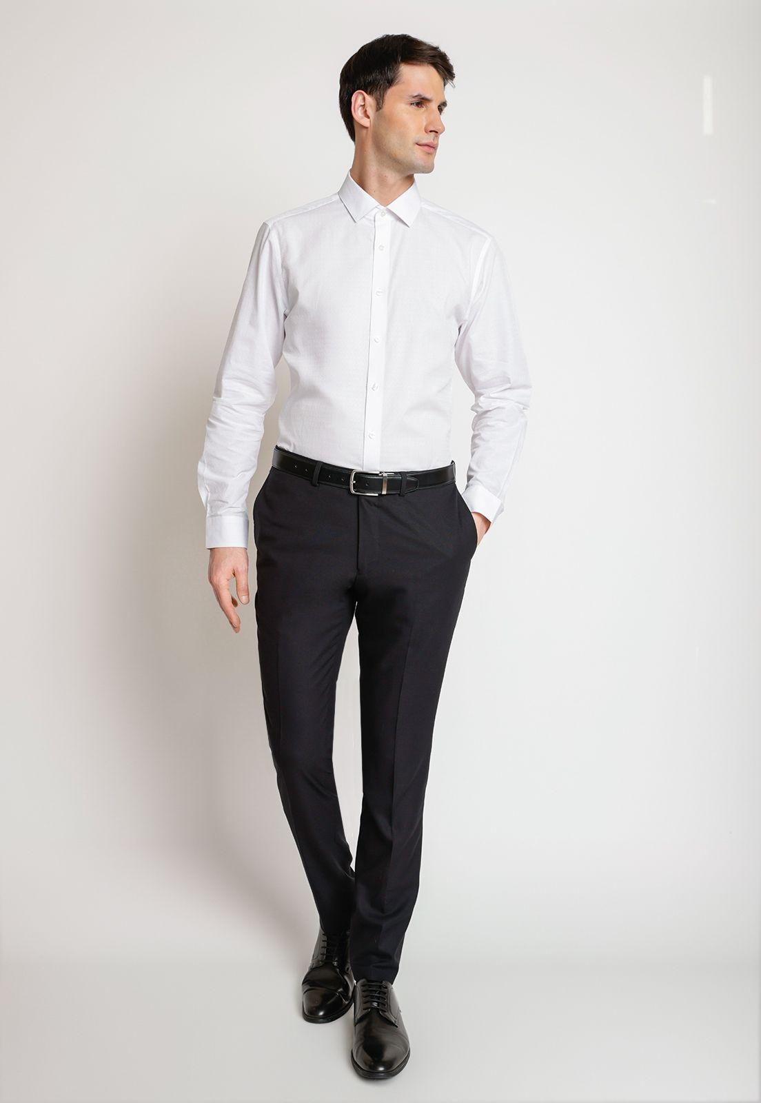 Camisa Hombre Formal Algodón Jacquard Blanco-3