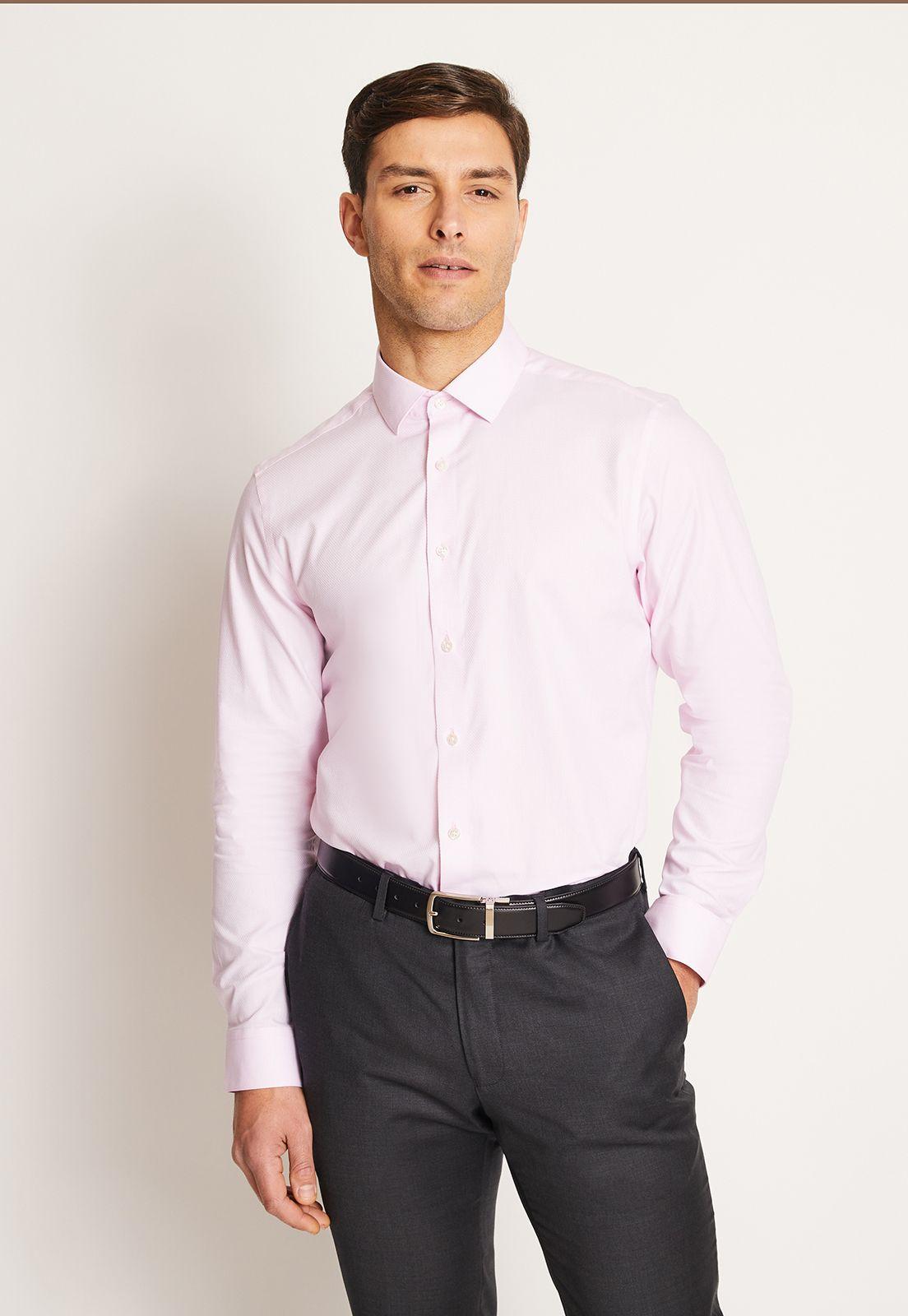 Camisa Hombre Formal Easy Care (Cuidado fácil) Dobby Rosado-0