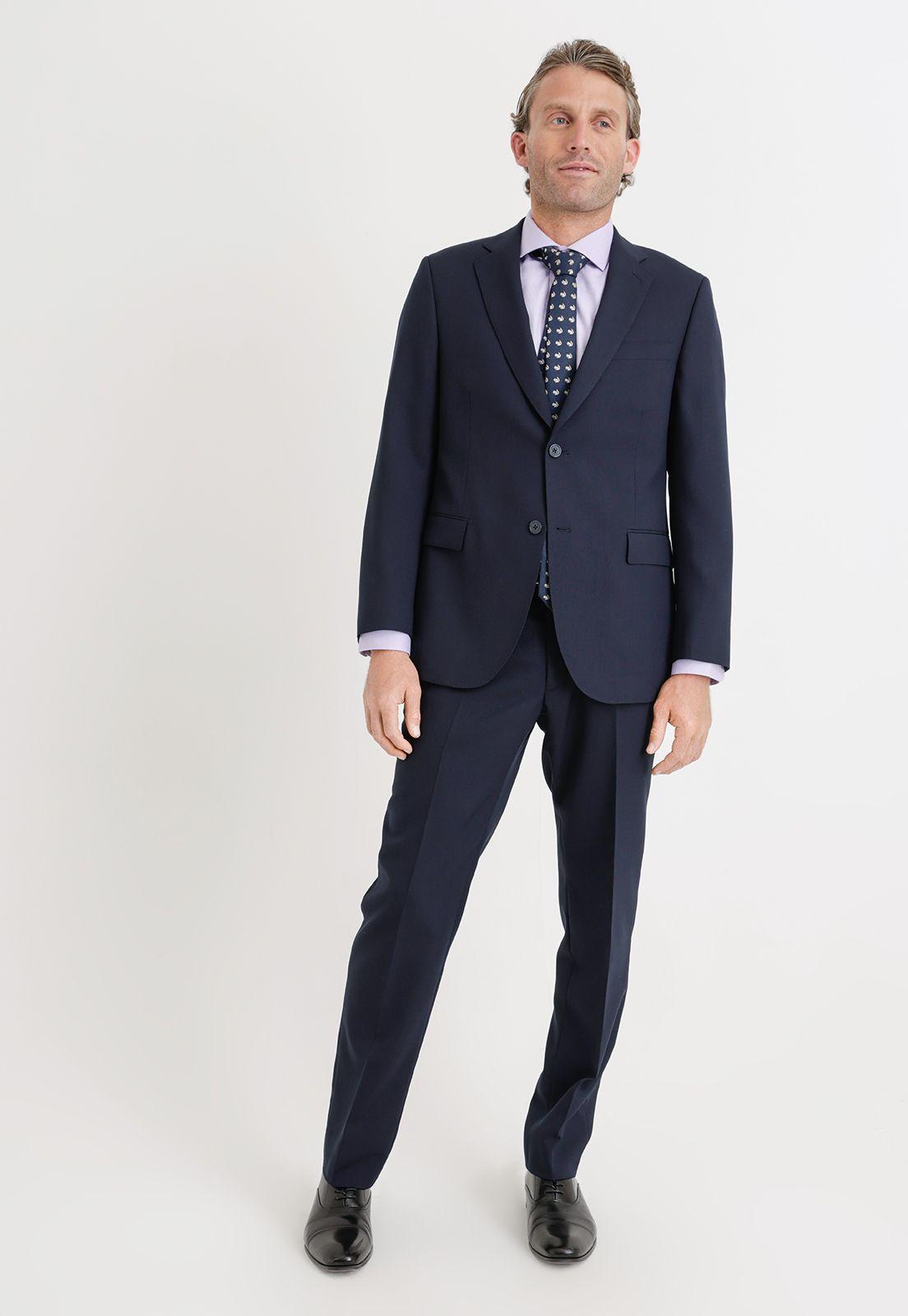Traje Formal Hombre Mezcla Lana Fantasía Regular Executive Azul Marino-0