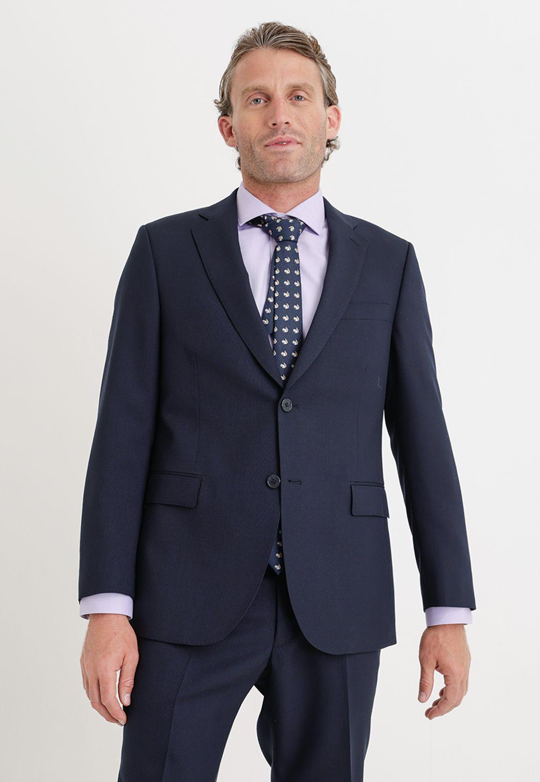 Traje Formal Hombre Mezcla Lana Fantasía Regular Executive Azul Marino-3