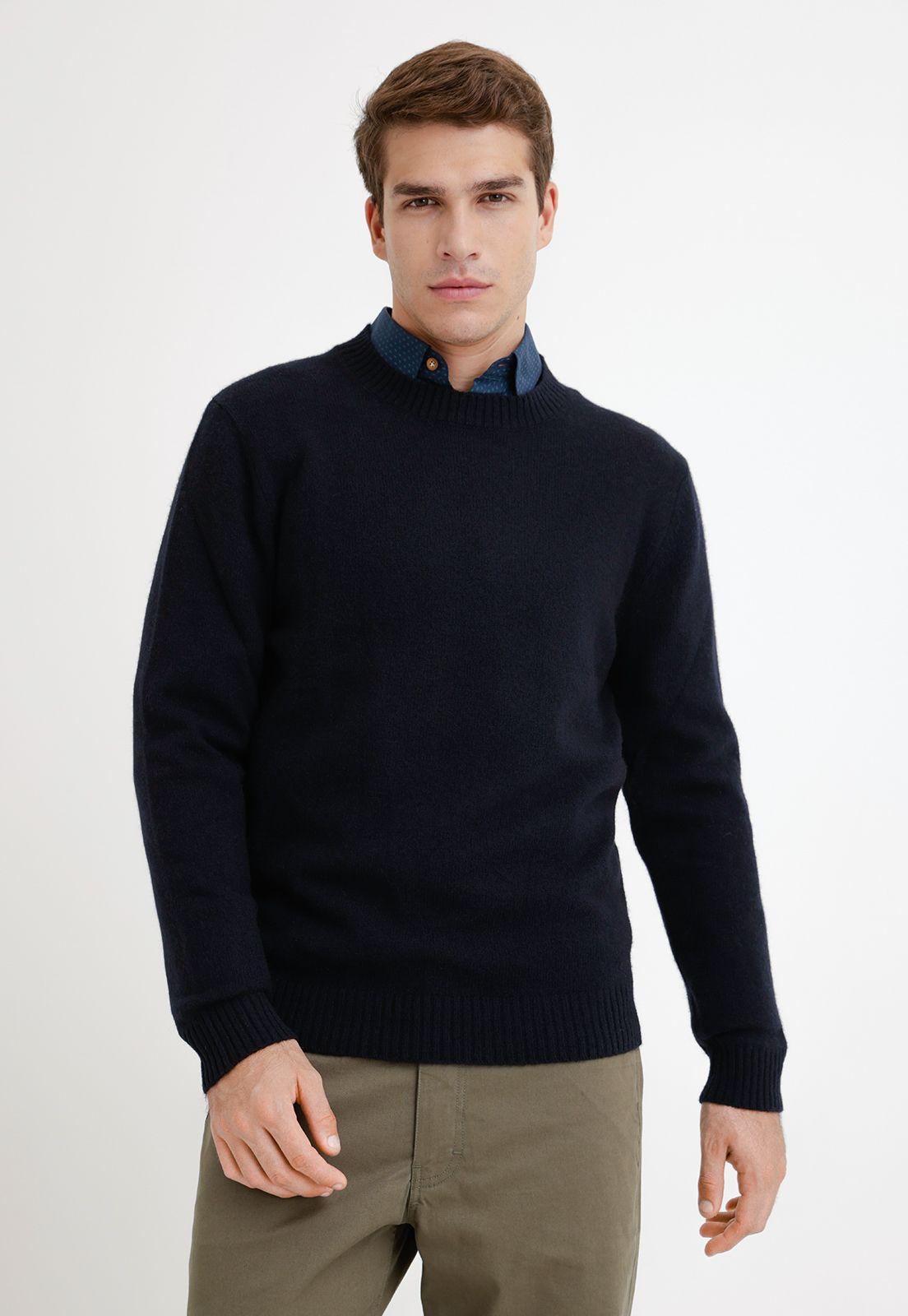 Sweater hombre cuello redondo liso azul-0