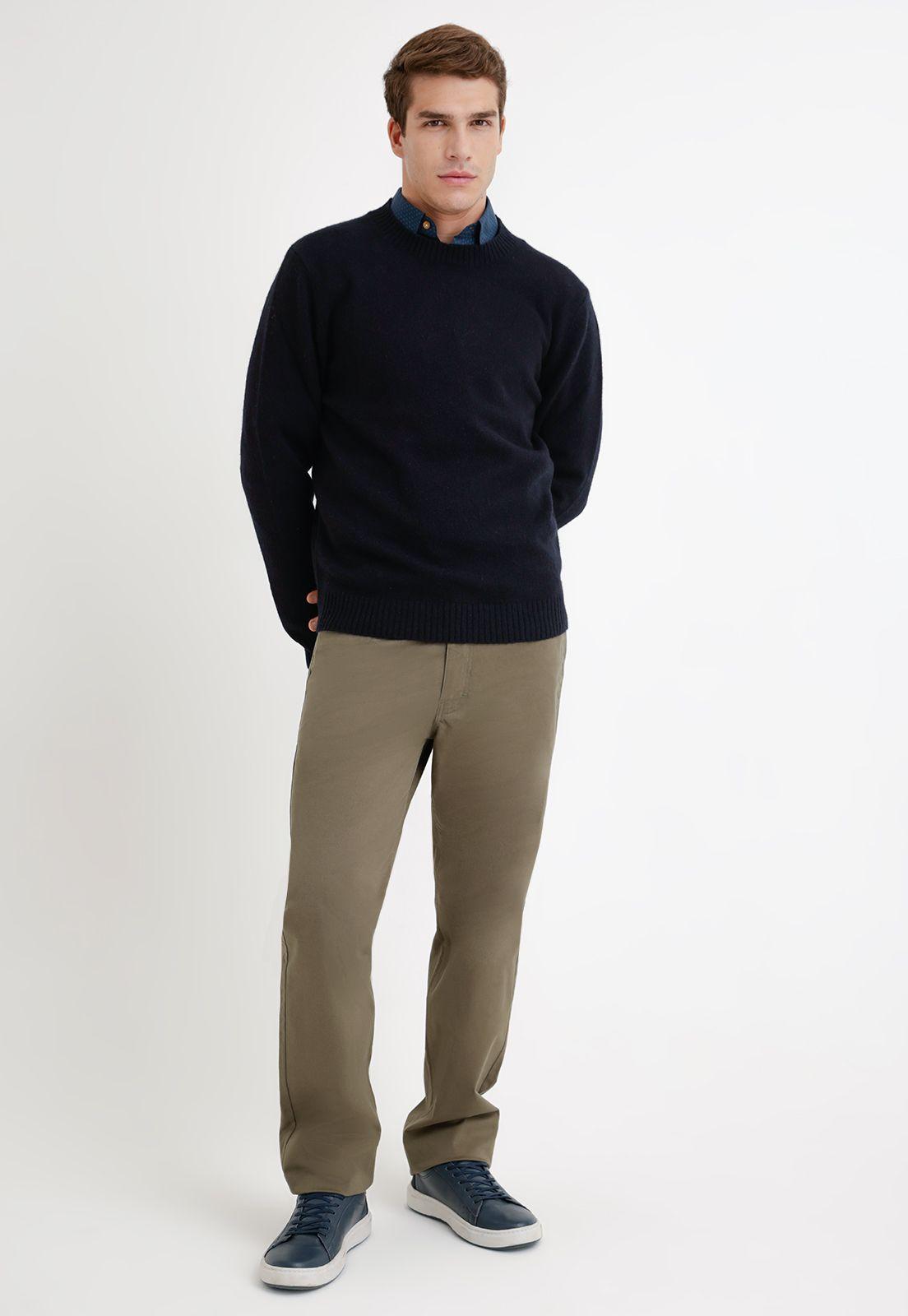 Sweater hombre cuello redondo liso azul-3