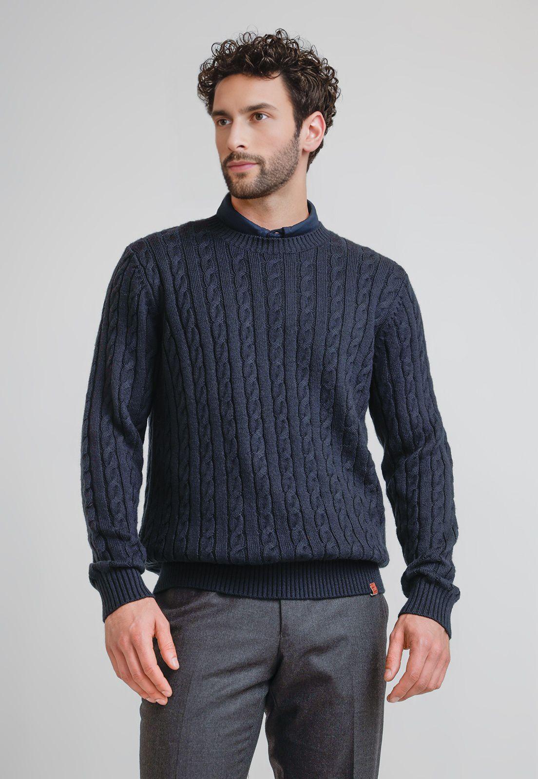 Sweater Hombre Trenzado Phantom Azul Marino-0