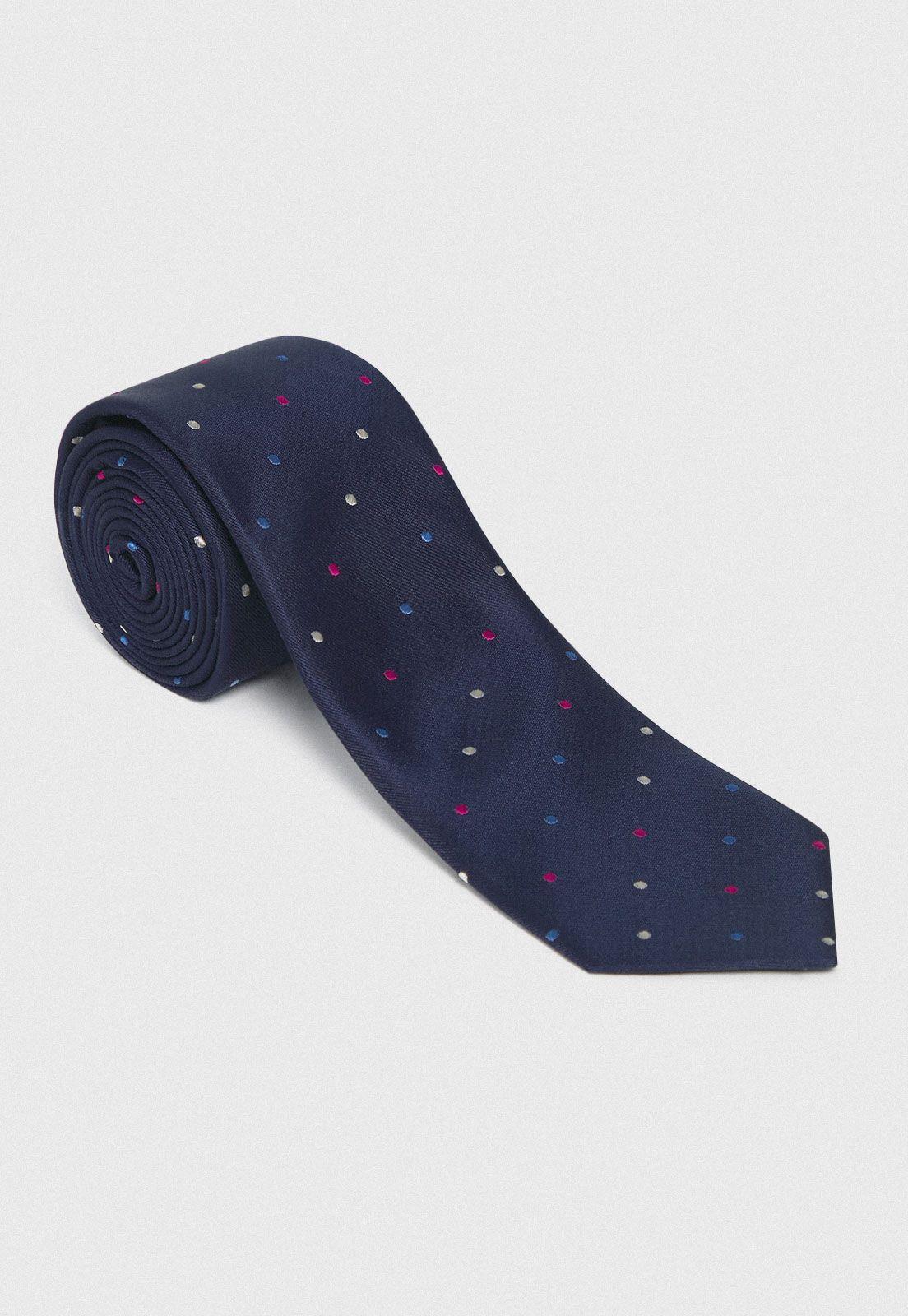 Corbata Formal Hombre Seda Puntos Executive Azul Marino-0