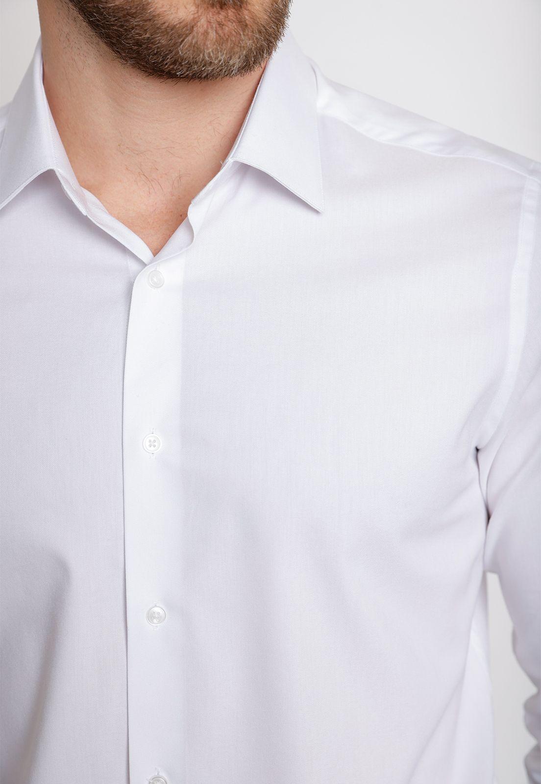 Camisa Formal Hombre Mezcla Algodón Liso Skinny Graduación Blanco-2