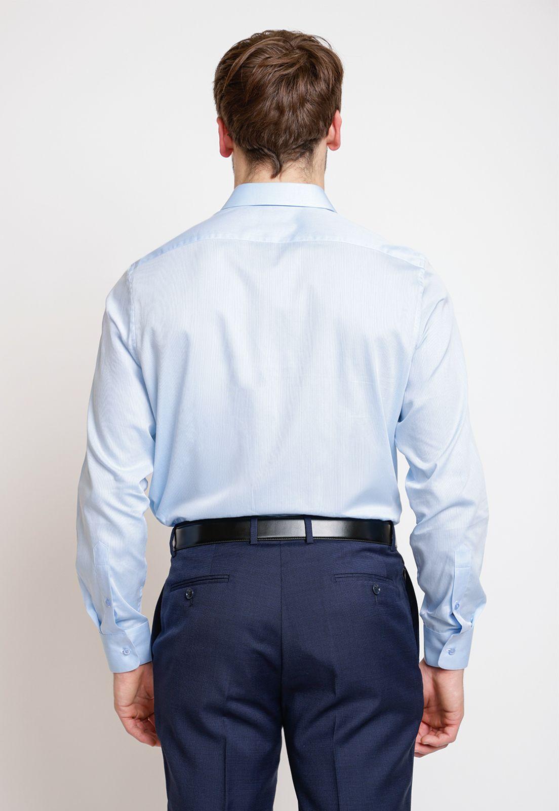 Camisa Formal Hombre Algodón Líneas Regular Classic Celeste-1