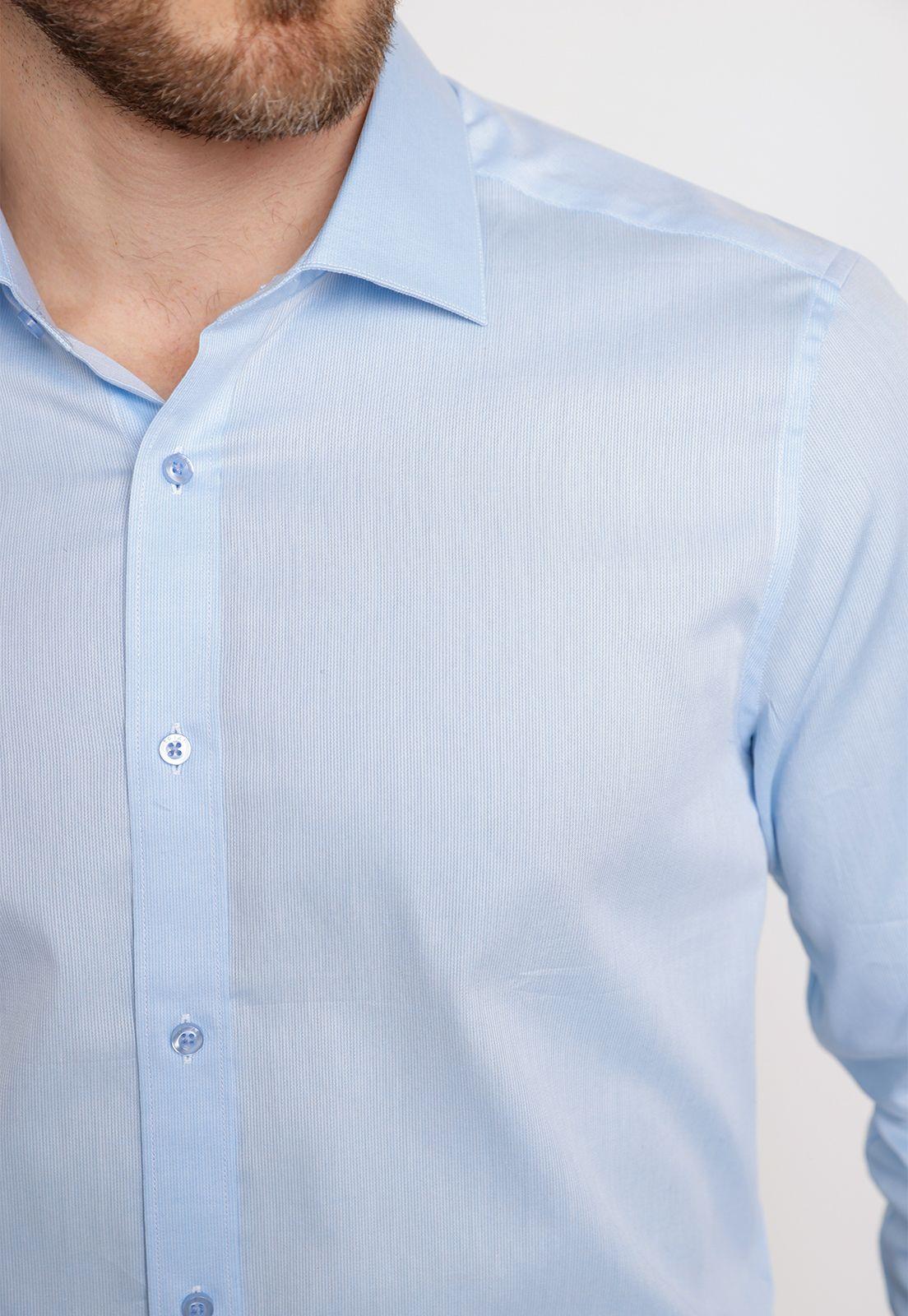 Camisa Formal Hombre Algodón Líneas Regular Classic Celeste-2